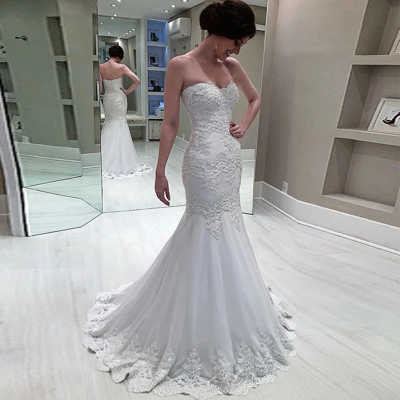 

Weilinsha Elegant Sweetheart Neck Mermaid Wedding Dresses 2020 Lace Appliques Bridal Dresses Vestidos De Novia Plus Size