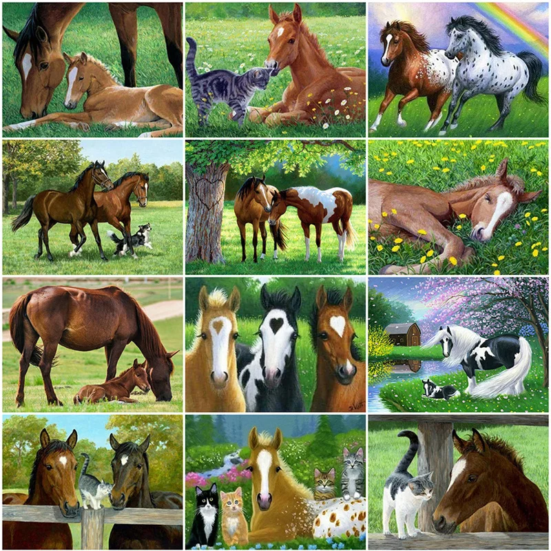

5D Diy Diamond Painting Horse Full Square Round Drill Diamond Embroidery Animal Rhinestone Pictures Mosaic Sale Home Decor