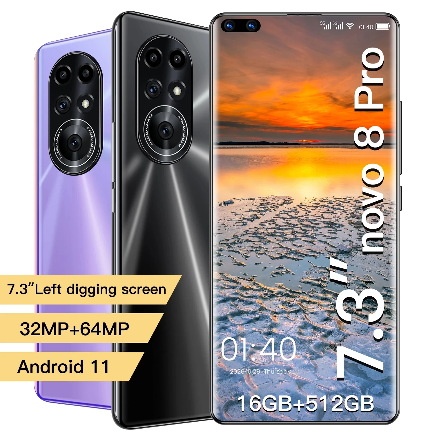 

Global Version Novo 8 Pro 7.3 Inch Smartphone 6800mAh 16+512GB Android 11 32+64MP Full Screen Support Face ID 4G 5G Cell Phone