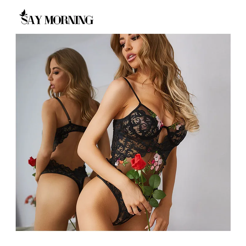 Женское Кружевное боди SAY MORNING прозрачное вышитое нижнее белье с открытой спиной