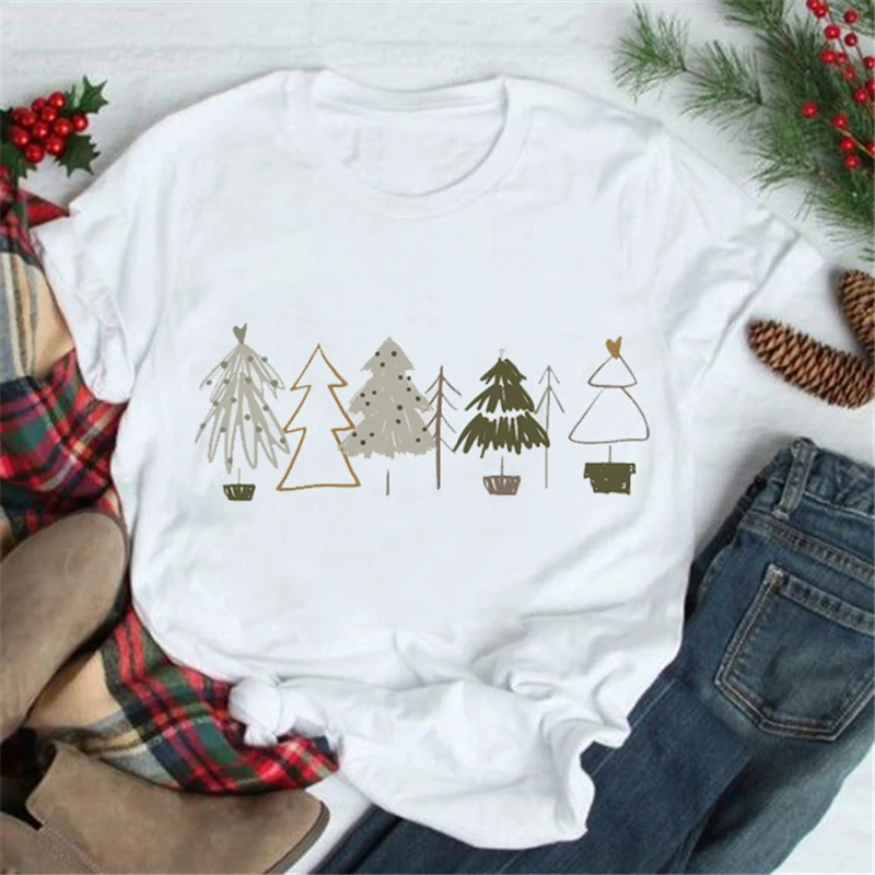 

Women 2022 Cartoon Shirt New Year Holiday Cute T Top Fashion Holiday Merry Christmas Print Graphic Tee Female Tshirt T-Shirts