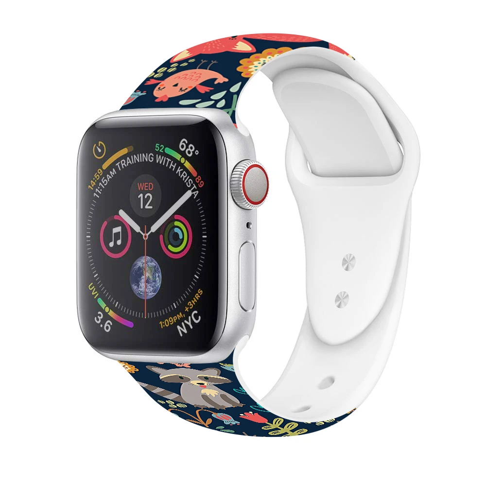 Рождественский подарок, ремешок для Apple watch 5, 4, 3, 2, 1, полосы 40 мм, 44 мм, силиконовый ремешок с цветочным принтом для iWatch Series 5, 4, 3, 2, 38 мм, 42 мм