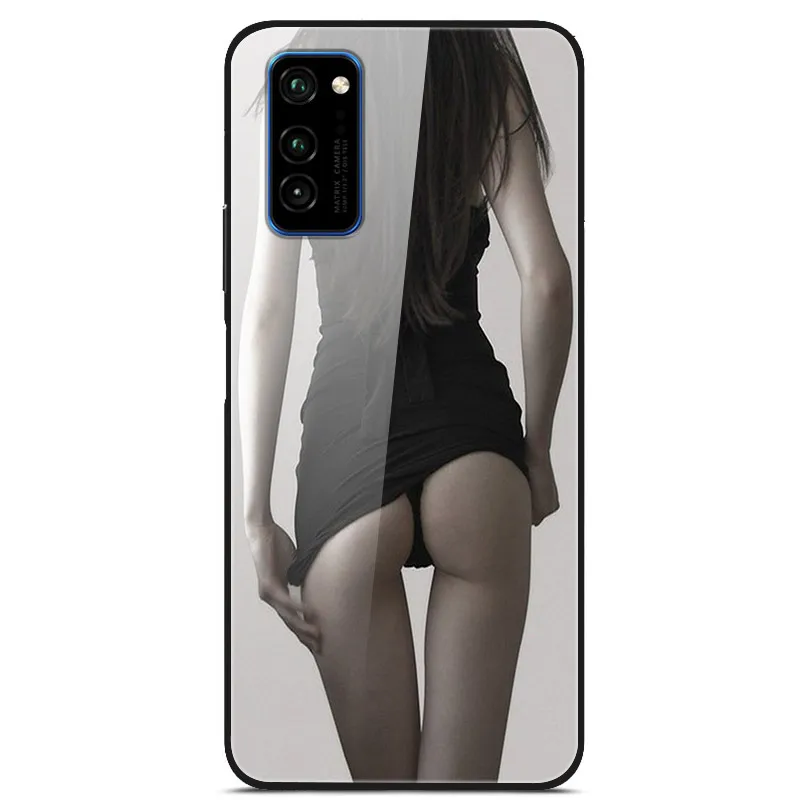 

Glass Case For Honor V30 Phone Case Back Cover With Black Silicone Bumper Series 3