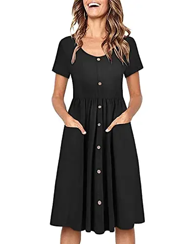 

Women's V Neck Button Down Skater Dress with Pockets