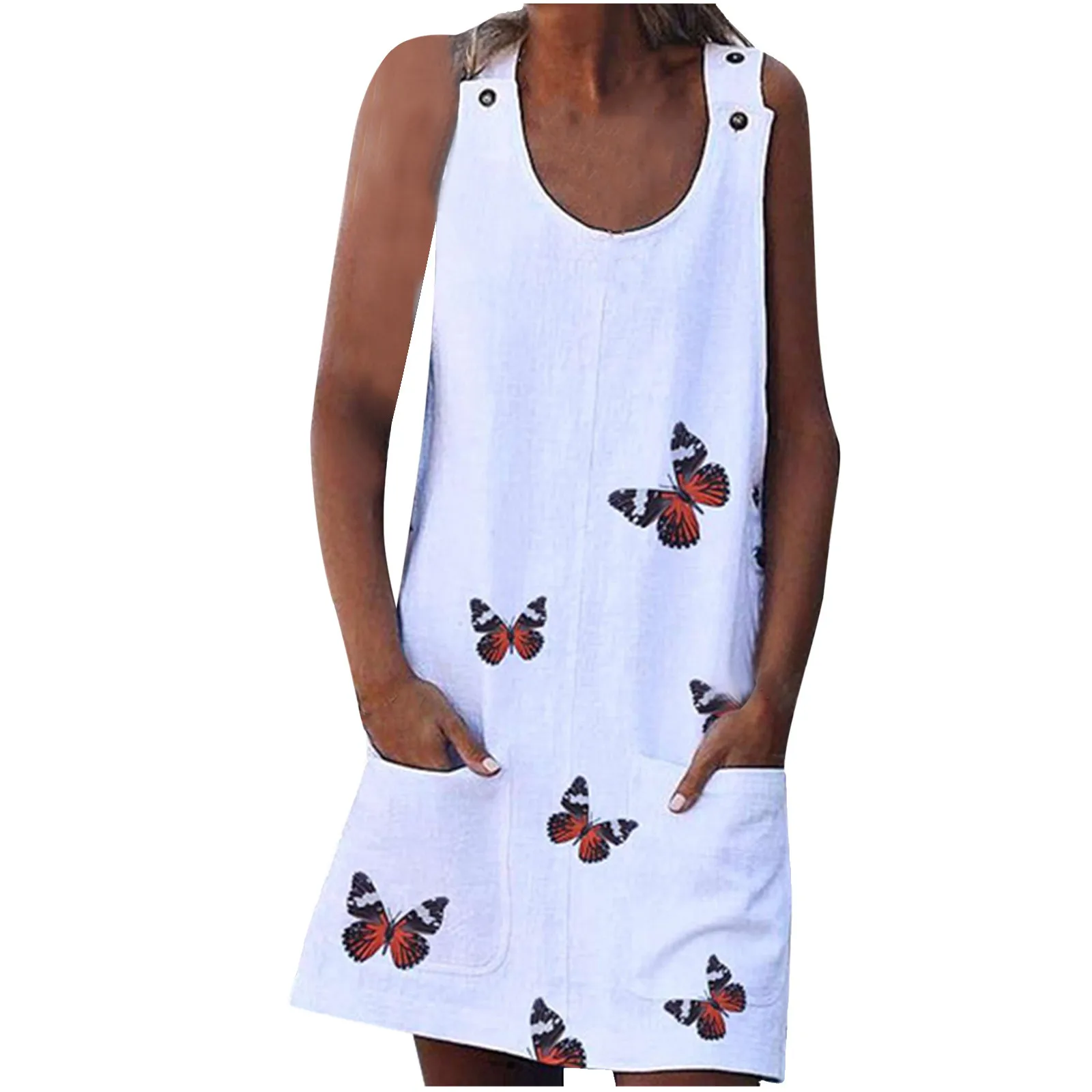

Summer Dress Fashion Women Summer Casual Print Dress Round Neck Sleeveless Tank Dress 2021
