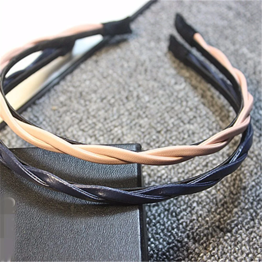 Модные Плетеные повязки для волос из искусственной кожи женщин и девочек 1 см