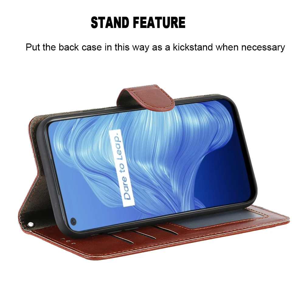 luxury case for realme 5 6 7 8 5g c12 c15 c17 c20 c21 pro 4g 5g case flip leather wallet card slot silicone cover phone free global shipping
