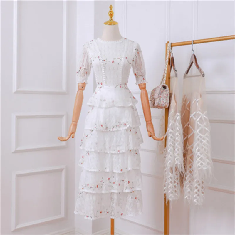 

Summer Woman White Lace Dress Short Sleeve Floral Embroidery Round Neck Elegant Party Dresses Female Vestidos Dress 2020