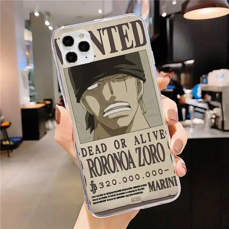 

One Piece Luffy Wanted Phone Case for iphone 11 12 Pro Max Clear Cover Xs X XR 7 8 6 6S Plus 5 5S SE 2020 Fundas Coque Etui
