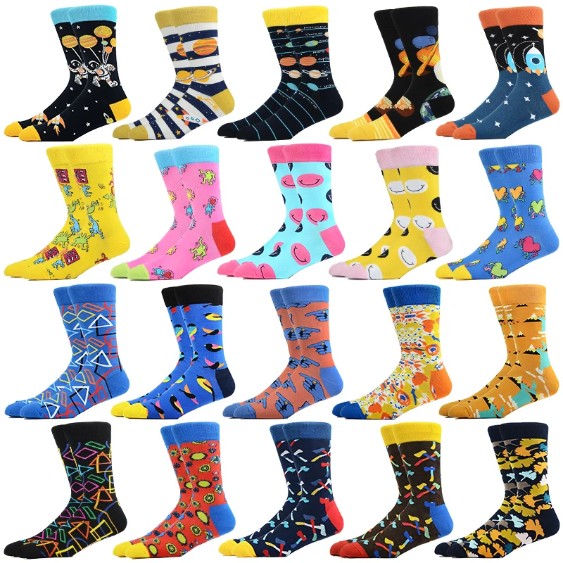 Men's Socks Cartoon Design Funny Socks Universe Space Spaceship Stripe Socks Happy Style Simple Sports Socks Men