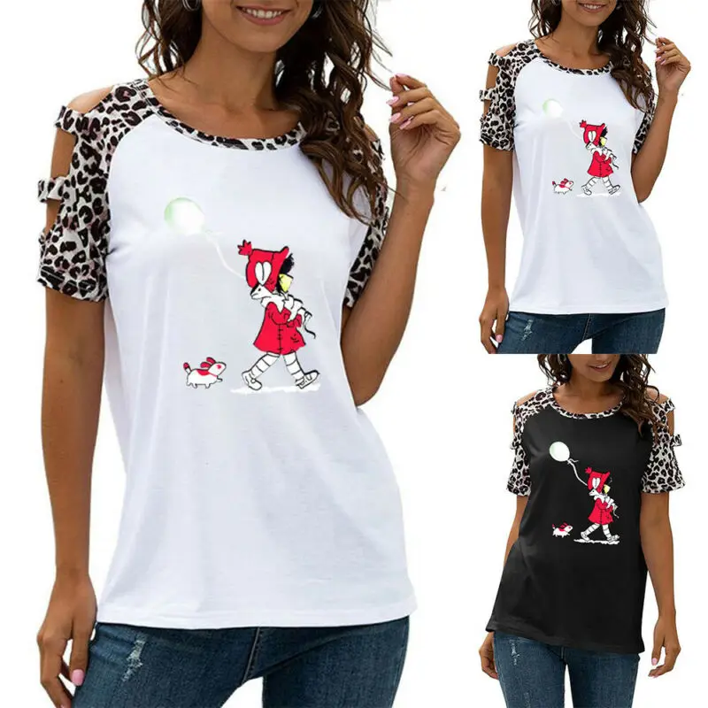 

Fashion Women Tops Print Short Sleeve Hollow Out Crew Neck T-Shirt Female Casual Loose Top Holiday Women Clothing