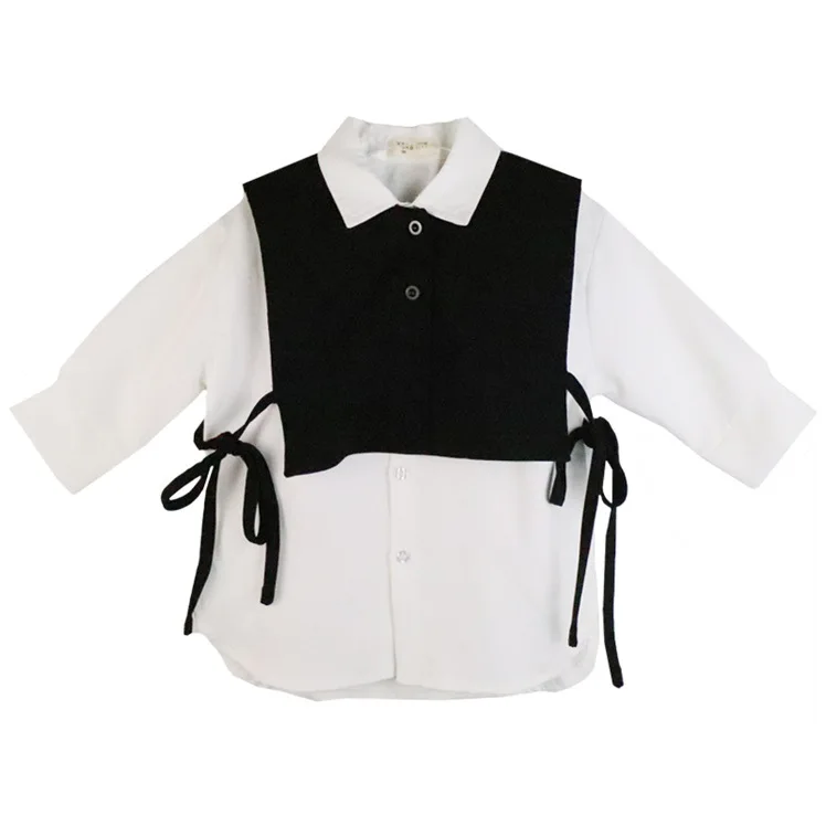 

New Spring Autumn Fashion Kids Cute Long Long Sleeve V-Neck Cotton White Blouse Shirts Vest 2pcs Baby Girls 18M-6Y