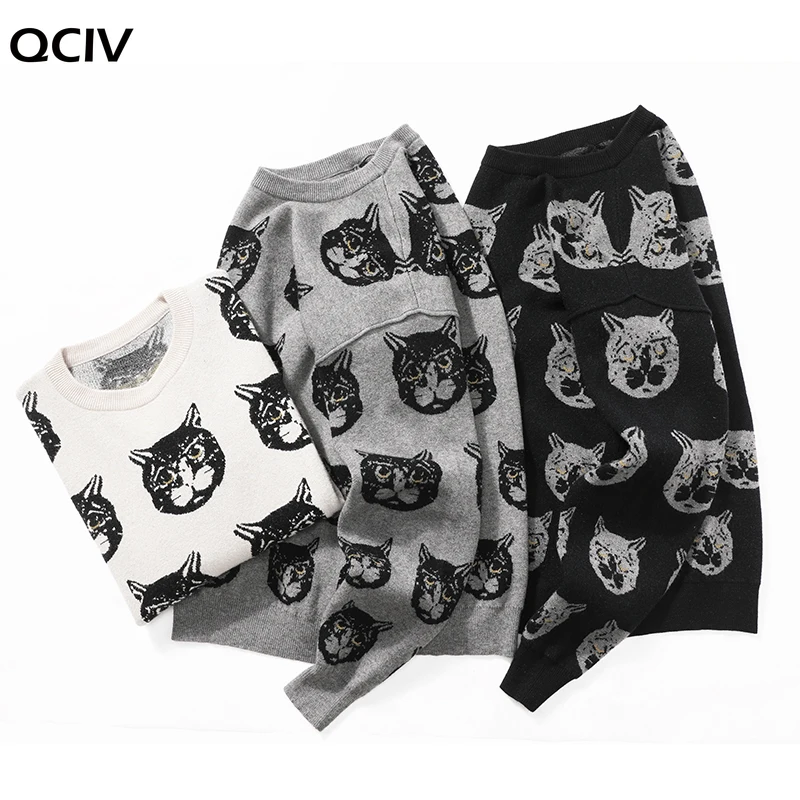 

Cartoon Cat Mens Sweaters Clothing Winter Warm Knitted Sweater Men Casual Pullovers Cotton Men Clothes Long Sleeve