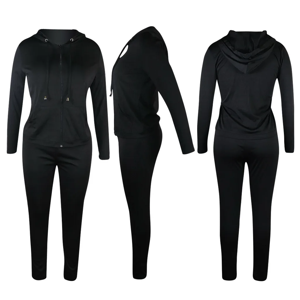 Спортивный костюм размера плюс Женский комплект из 2 предметов набор толстовок