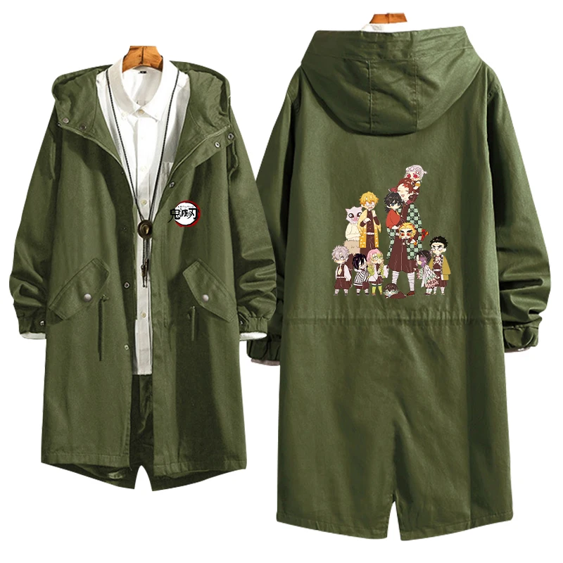 

Anime Demon Slayer Cosplay Hoodie Role Hashibira Inosuke Kamado Tanjirou Color Print Zipper Long Coat Overcoat Thin Jacket