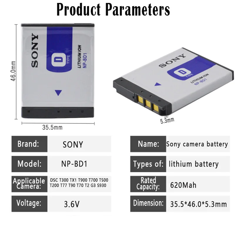Оригинальный аккумулятор Sony NP-BD1 NP BD1 NP-FD1 FD1 для камеры DSC T300 TX1 T900 T700 T500 T200 T77 T90 T2 G3 S930