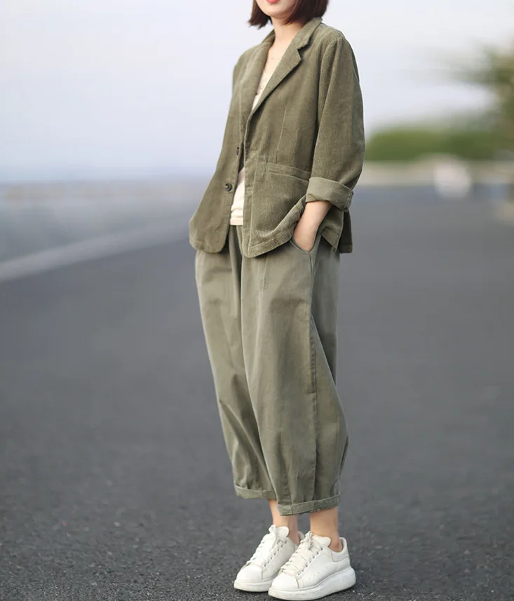 Осенние женские куртки свободное вельветовое повседневное пальто в стиле ретро