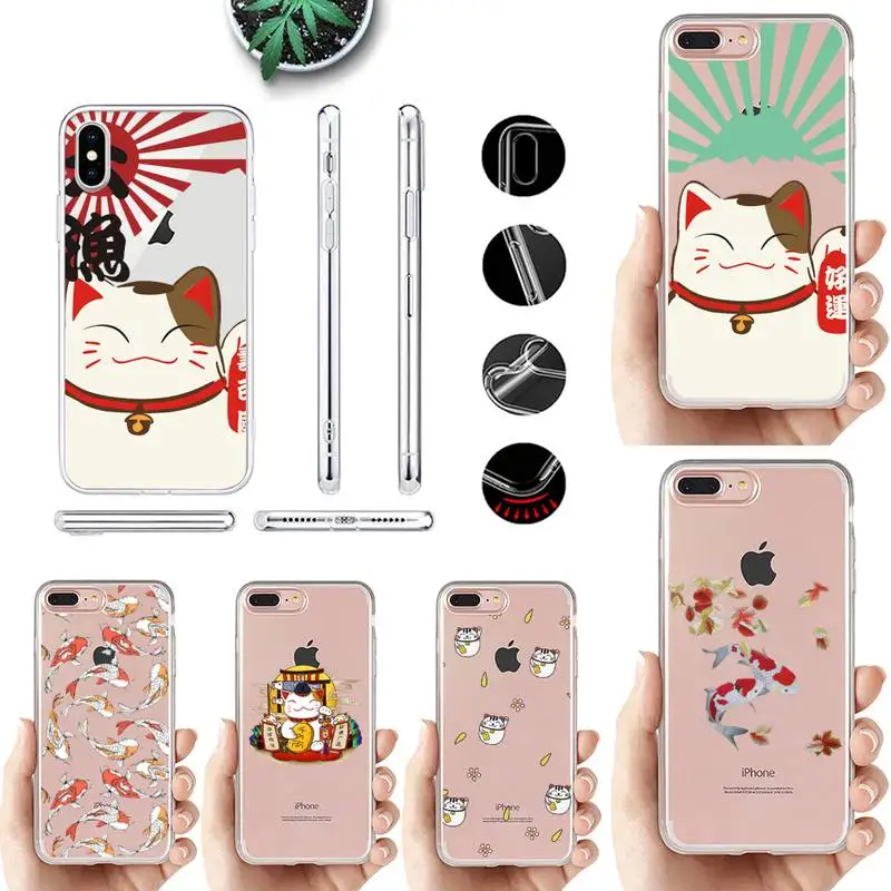 

Japan Koi Fish Cherry Blossom Lucky Cat Phone Case for iPhone 11 12 13 mini pro XS MAX 8 7 6 6S Plus X 5S SE 2020 XR case