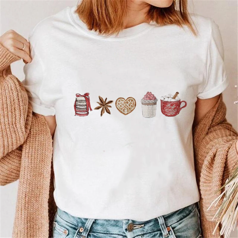 

Счастливого Рождества, звездная елка 90-х, Милая женская одежда на новый год, футболки, мультяшная футболка, праздничный топ с принтом, женска...