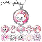 Disney Милая мари кот мультфильм круглый стеклянный кабошон посеребренныйхрустальный кулон ожерелье ювелирные изделия подарок