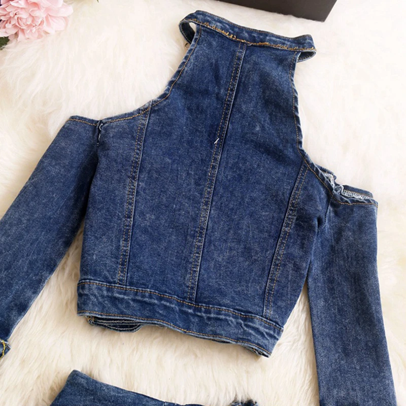 Женский джинсовый костюм VGH винтажный комплект из двух предметов короткий топ с