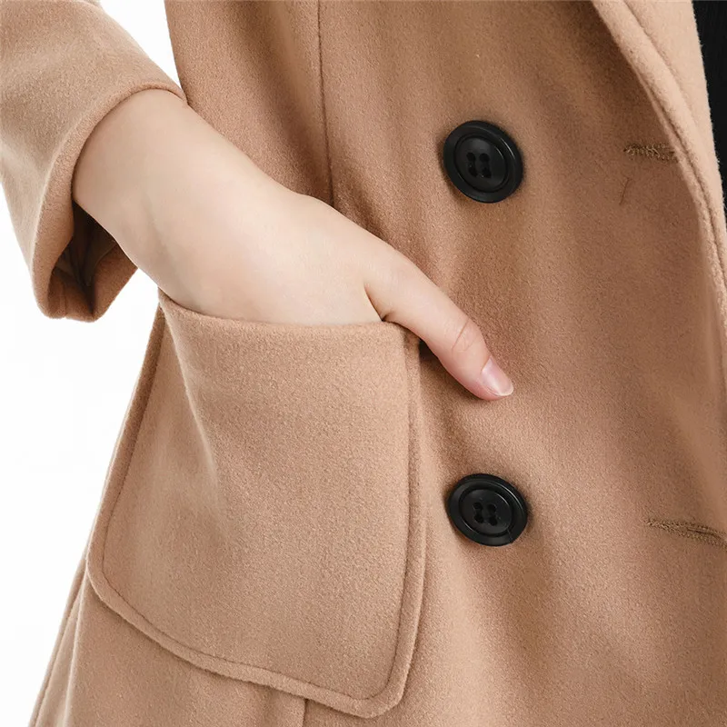 

2021 New Women Wool Blend Coat Long Sleeve Turn-Down Collar Warm Autumn Winter Wool Women Jackets Feminino XXXL