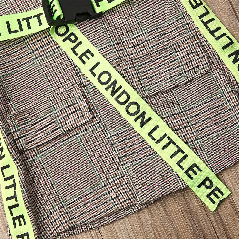 Осеннее пальто для маленьких девочек осеннее с поясом и клетчатым принтом куртка