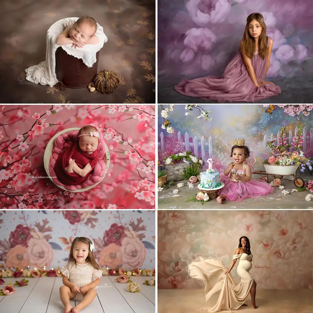 

Floral Newborn Baby Portrait Photography Backdrop Abstract Texture Flower Birthday Background Photo Studio Baby Shower Photocall