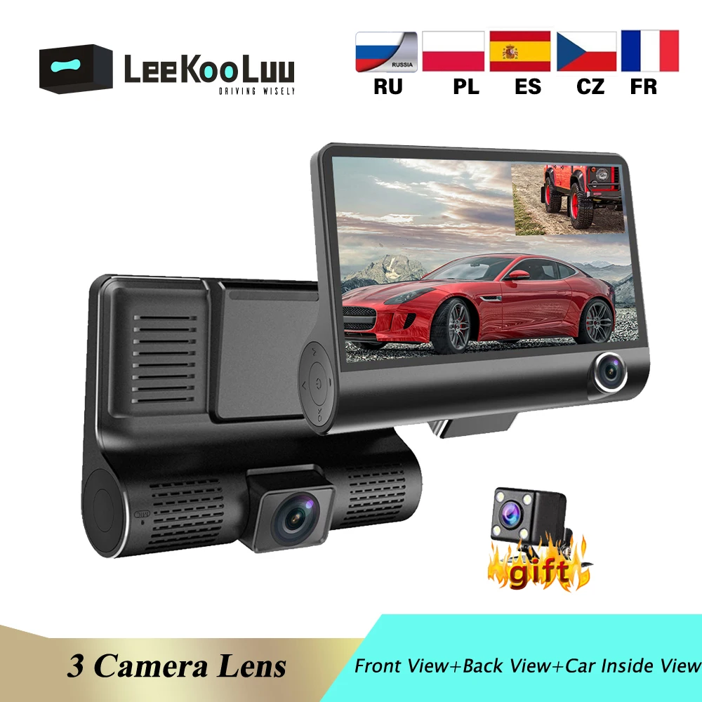 Автомобильный видеорегистратор LeeKooLuu с двумя объективами 1080P углом обзора 170