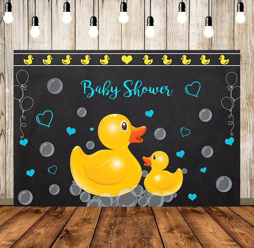 

Little Yellow Duck Baby Shower Party Backdrop Cute Bubble Rubber Ducky Background Photography Birthday Photo Booth Prop