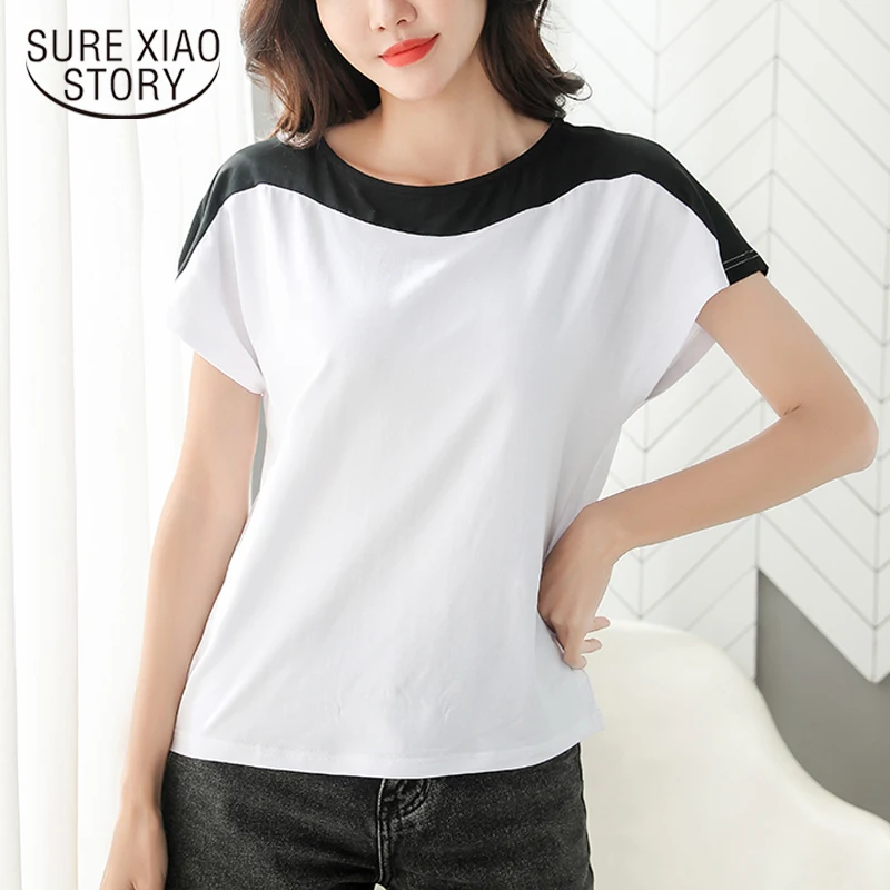 

2021 New Fashion Short Sleeve Plus Size O-neck Ladies Blouse Summer Tops And Blouse Women Solid Casual Loose Women Shirt 8620 50