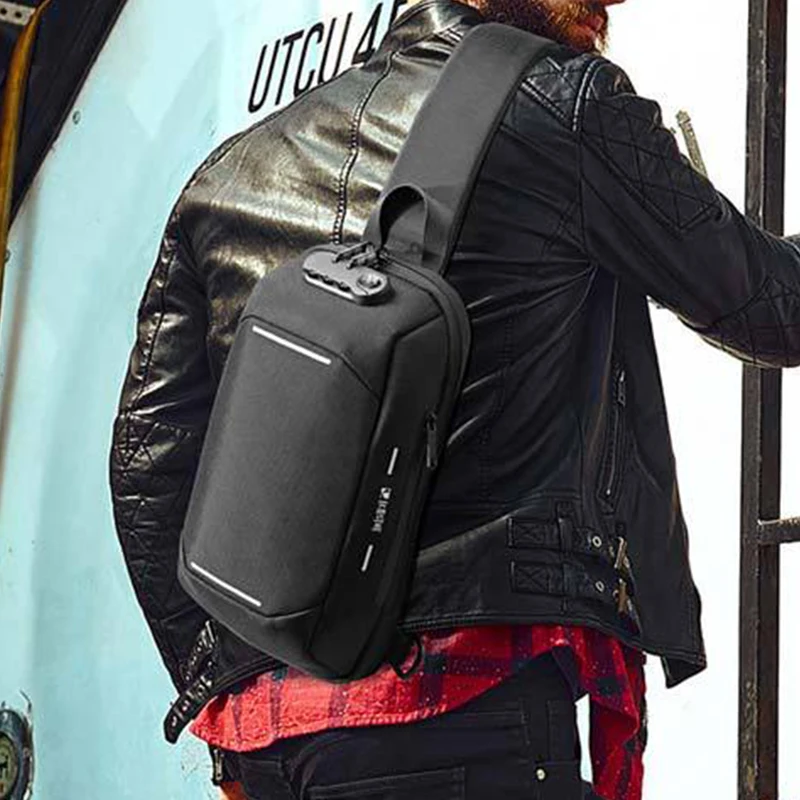 

Men Anti-theft Lock Multifunction Shoulder Bag Fashion USB Oxford Crossbody Bag Travel Messenger Pack Chest Bag For Male