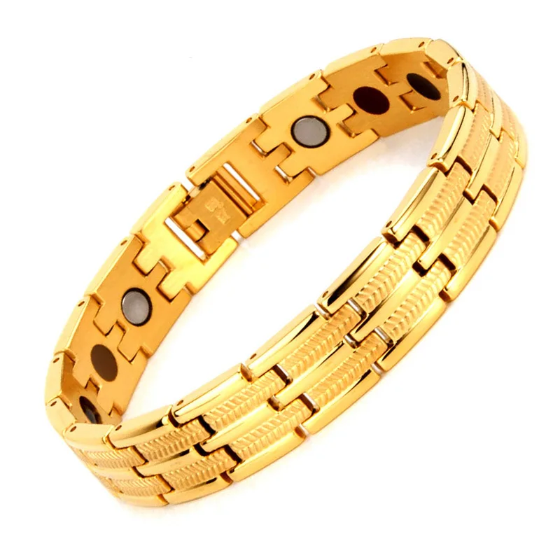 Gold (5 in 1) Модный магнитный браслет из нержавеющей стали 316L, облегчающий стресс, улучшающий сон, облегчающий боль в руке, браслет джентльмена - Окраска металла: Gold (5 in 1)