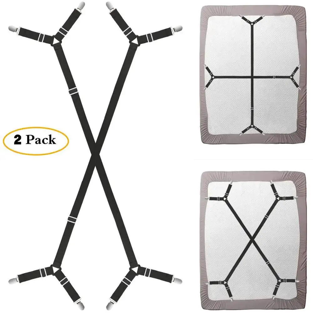 2 Pack black Подтяжки с перекрещивающимися полосками, регулируемый наматрасник, пододеяльник, простыня, угловой держатель, эластичные ремни, крепежи - Цвет: 2 Pack black