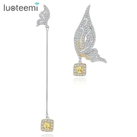 luoteemi favorable fashion popular butterfly long line clear copper drop earrings cz for women girl in wedding aniversary
