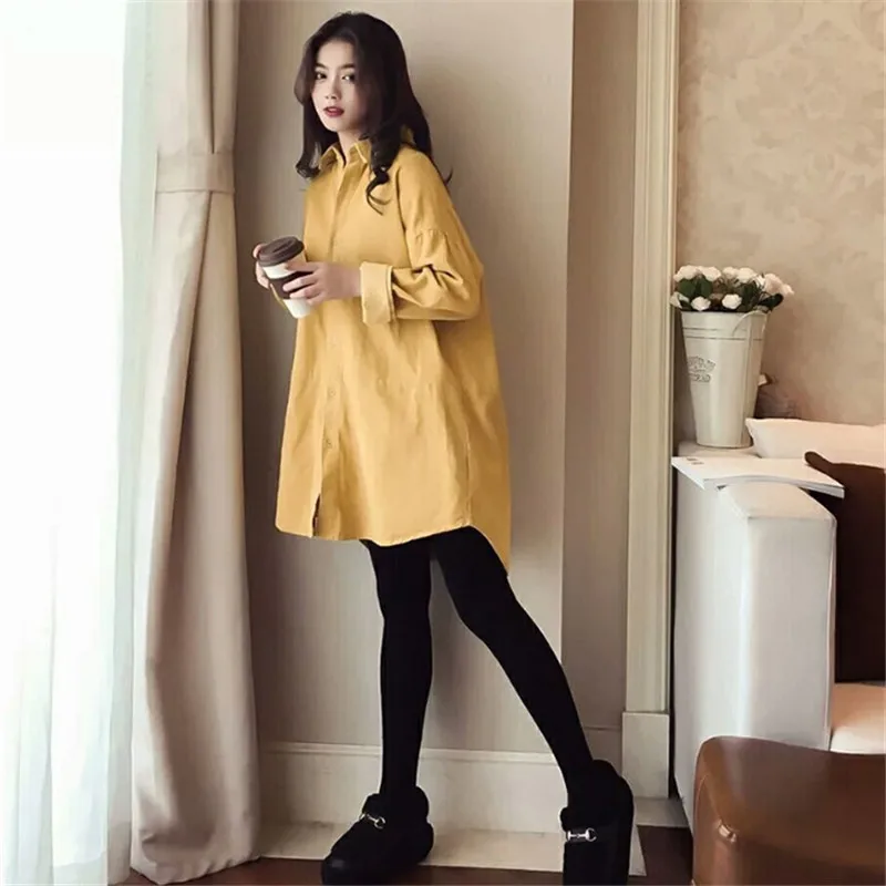 Куртка женская Вельветовая с воротником поло модная длинная свободная рубашка