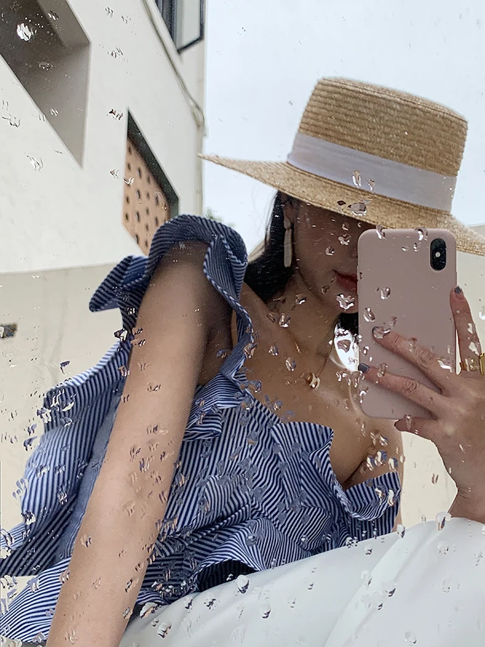 

Irregular striped shirt for women 2020 summer ladies top slash neck one shoulder sexy blouse work blusasdesigner tshirts female