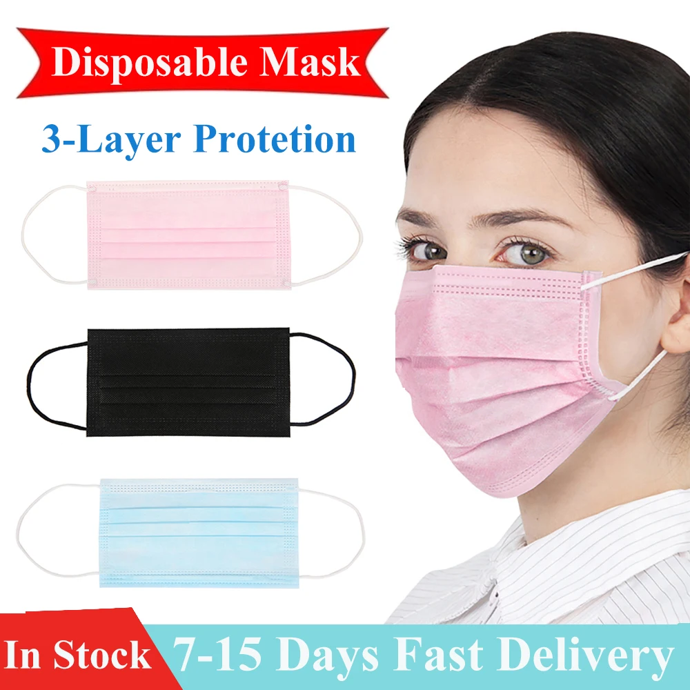 

50 шт. одноразовая маска для лица нетканые Маски Рот 3-х слойная защита от пыли дышащая маска фильтр цвет: черный, Синий Маска mascarilla