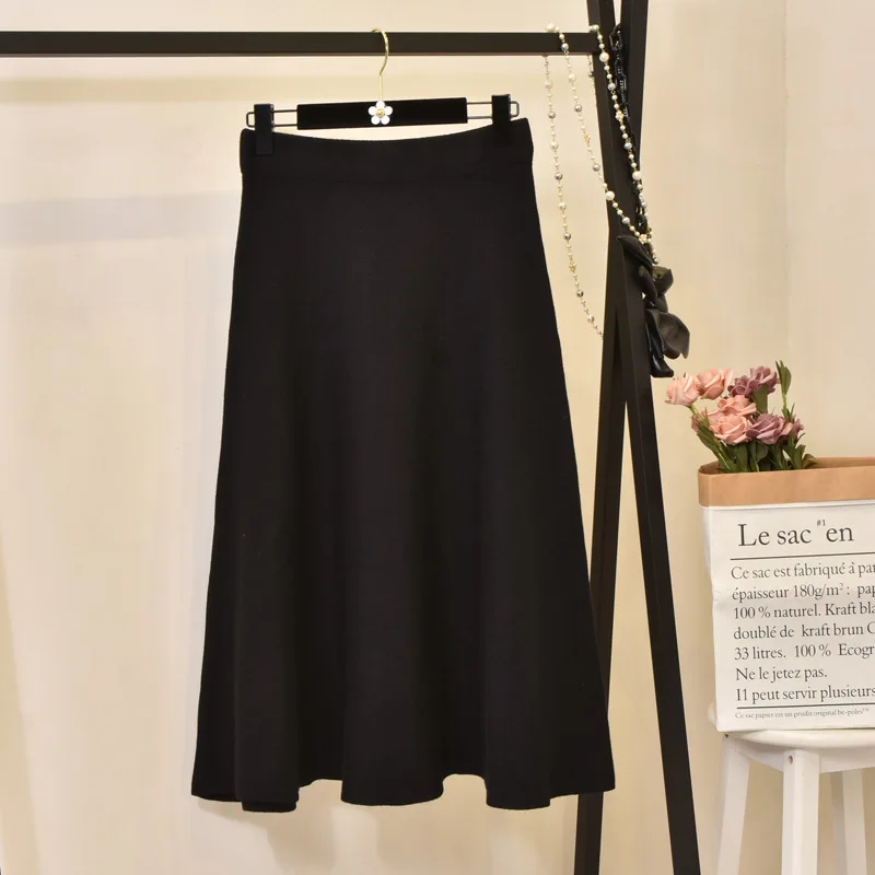 

Sweater Skirts Womens New Autumn and Winter Casual Korean Student A-word Knit Skirt Female Wild Mid-long Skirt NS1475