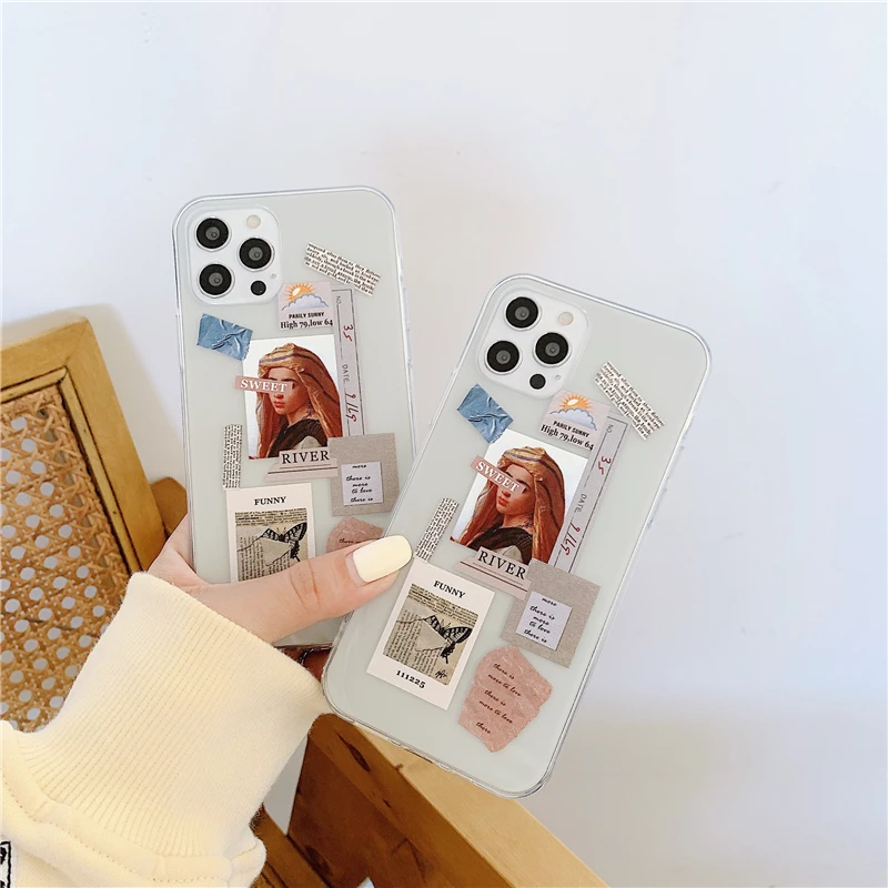 

Fashion Girl Retro Label Phone Cases on For iPhone 12 Mini 11 Pro XS MAX XR X 8 7 Plus SE 2020 Clear Soft TPU Back Cover Fundas