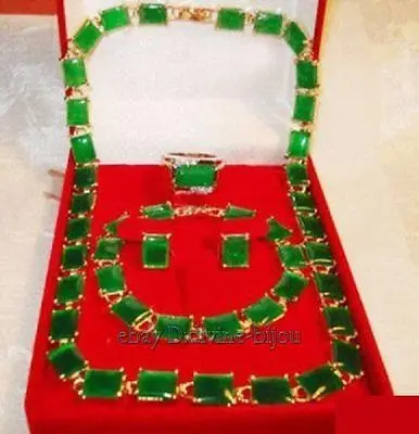 

Charming green necklace earrings bracelet ring:8# set AAA style 100% Natural Noble Fine jewe