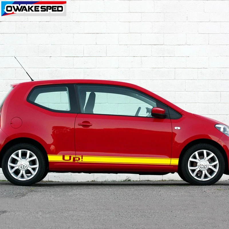 Для Volkswagen UP E-up 4 двери боковая юбка полосы стикер для автомобиля индивидуальные виниловые наклейки Спорт Стиль внешние аксессуары