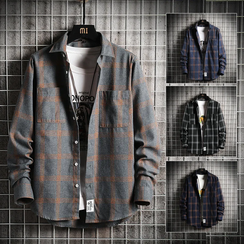 

2021 Fashion Spring Autumn Plaid Casual Long Sleeve Shirt Men's Youth Soft and Comfortable Slim Fit Men's Jacket Fashion Shirt