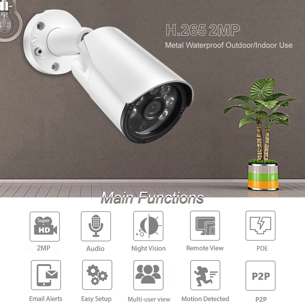 IP-камера AZISHN 1080P HD H.265 2 МП 25 кадров/с водонепроницаемая | Безопасность и защита