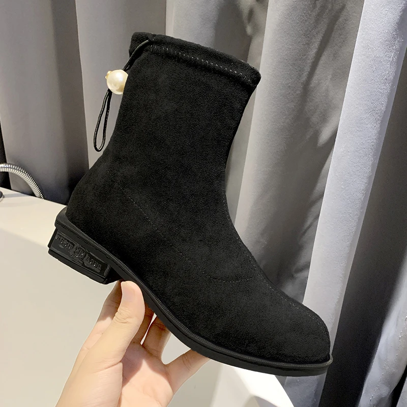 Повседневные Ботинки martin из флока женские ботинки на низком каблуке в Корейском