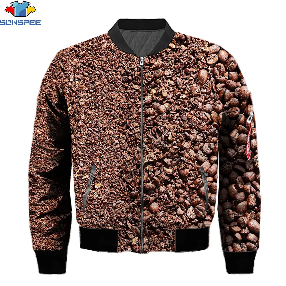 

SONSPEE Men’s Favorite Coffee Bean Jacket 3D Creative Food Round Neck Jacket Best-selling Casual Printing Jacket Wholesale
