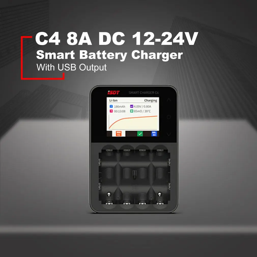 ISDT C4 8A сенсорный экран Смарт зарядное устройство с USB выходом для 18650 26650 AA AAA батареи