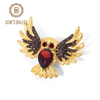 gems ballet delicate owl brooches 925 sterling silver fine jewelry natural red garnet gemstones animal brooch pins for women