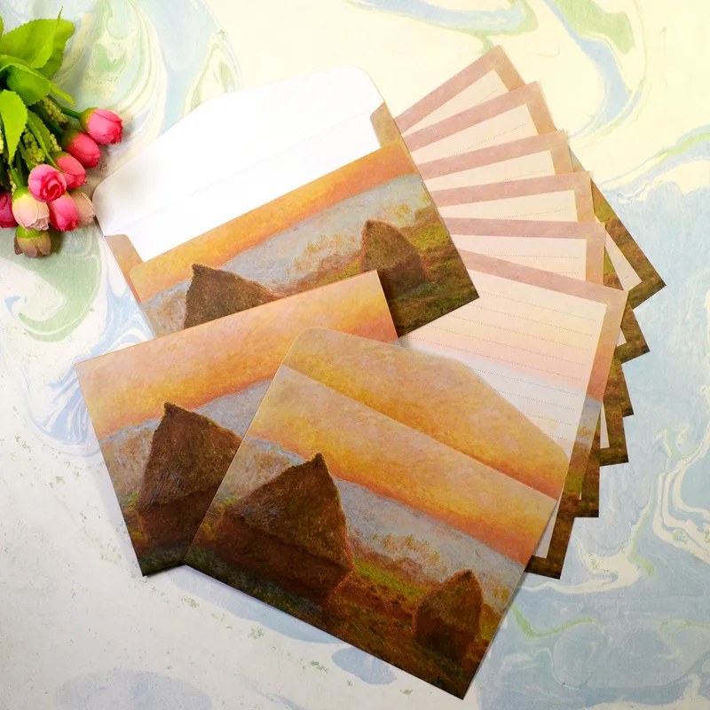 Ретро 3 листа бумага с буквами 6 шт. Набор конвертов канцелярские бумажные монеты