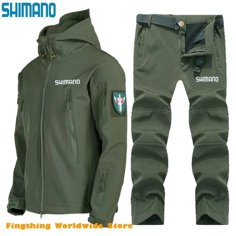 

Men Shimanos Fishing Suits Men Waterproof Windproof Fishing Jacket And Pants Outdoor Hooded Soft Shell Hiking Fishing Hoodies
